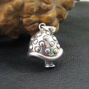 Solid 925 Sterling Silver Warty Forest Mushroom Pendant, Nature Jewelry